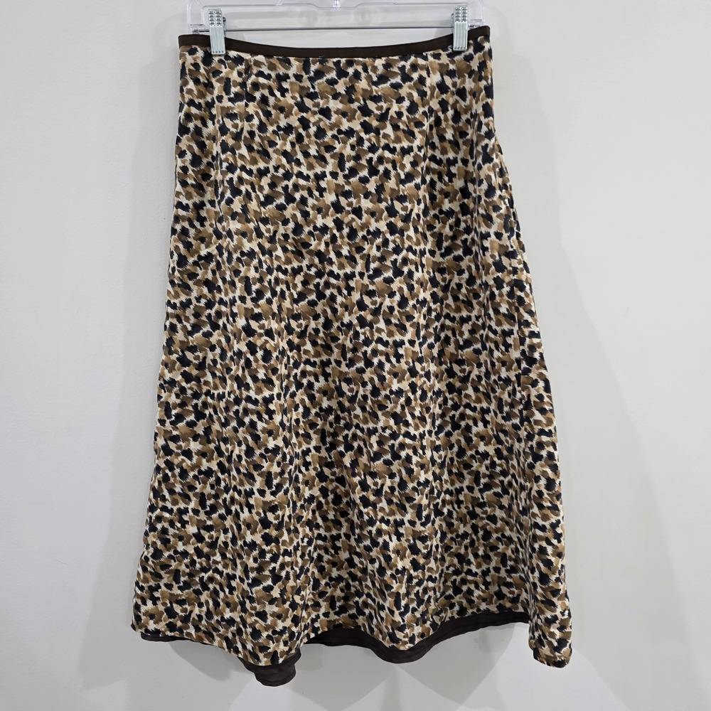 Vintage Talbots Womens Linen Silk Maxi Skirt Size 10 Petite Leopard Print Twee